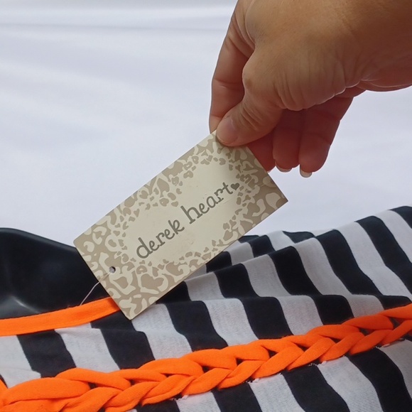 Derek Heart Striped Maxi Dress with 2 side slits, florescent orange trim - Picture 9 of 9